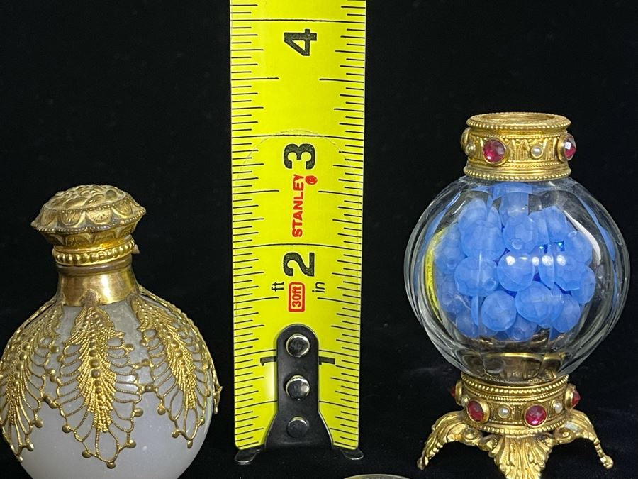 JUST ADDED - Pair Of Ornate Bottles 2.5H, 3.5H [Photo 10]