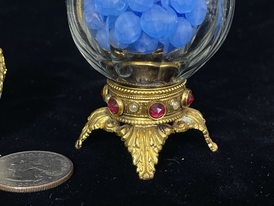 JUST ADDED - Pair Of Ornate Bottles 2.5H, 3.5H [Photo 5]