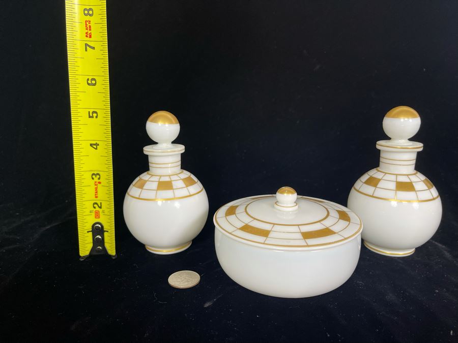 JUST ADDED - Vintage Art Deco Powder Jar With Pair Of Bottles With Stoppers [Photo 6]