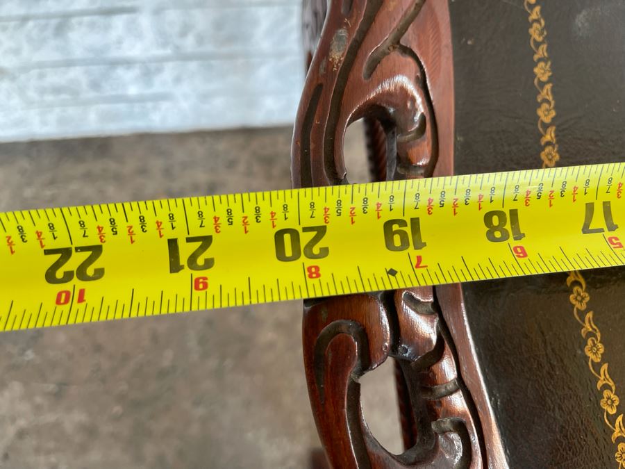 JUST ADDED - Vintage Wooden Leather Top Side Table With Claw Feet 20 X 20 X 28H [Photo 7]