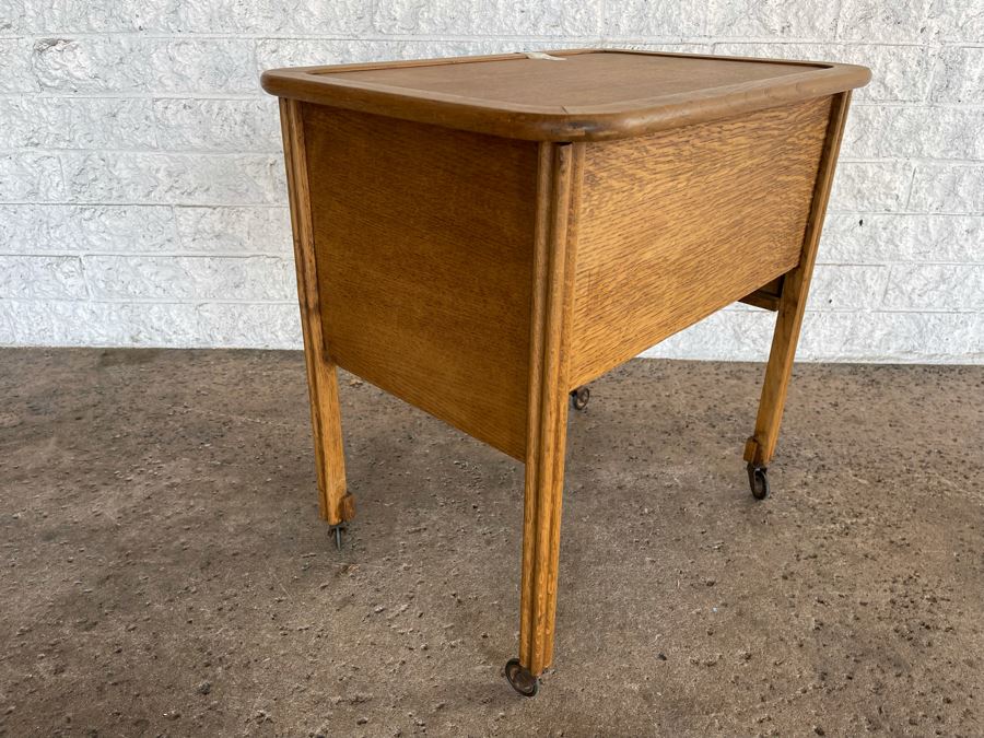 JUST ADDED - Antique 1910 Oak Tea Cart On Casters 24.5W X 17D X 24.5H [Photo 7]