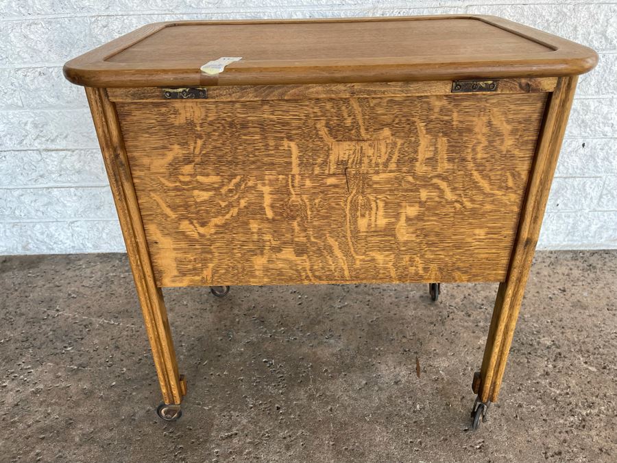 JUST ADDED - Antique 1910 Oak Tea Cart On Casters 24.5W X 17D X 24.5H [Photo 9]