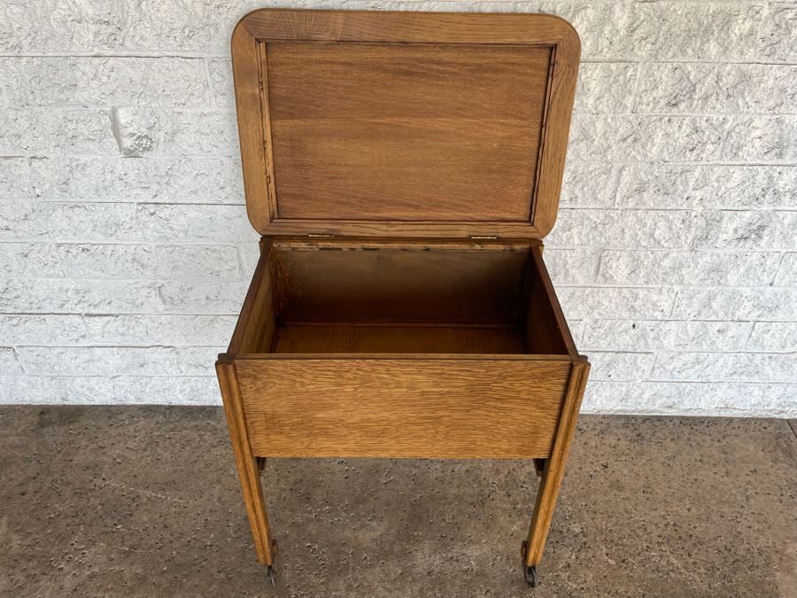 JUST ADDED - Antique 1910 Oak Tea Cart On Casters 24.5W X 17D X 24.5H [Photo 5]
