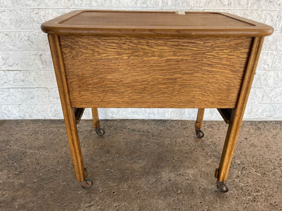 JUST ADDED - Antique 1910 Oak Tea Cart On Casters 24.5W X 17D X 24.5H [Photo 2]