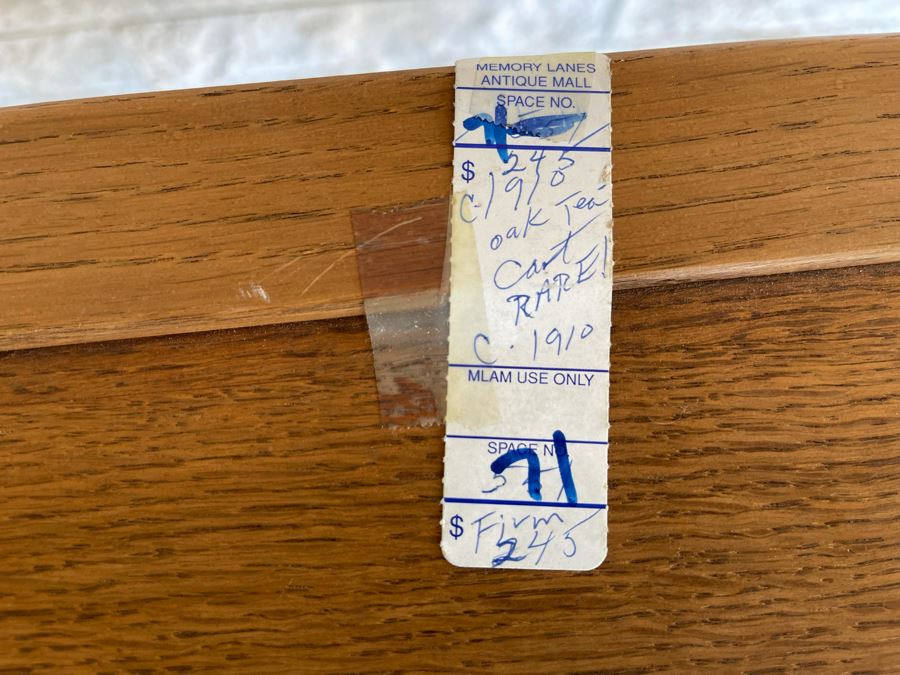 JUST ADDED - Antique 1910 Oak Tea Cart On Casters 24.5W X 17D X 24.5H [Photo 4]