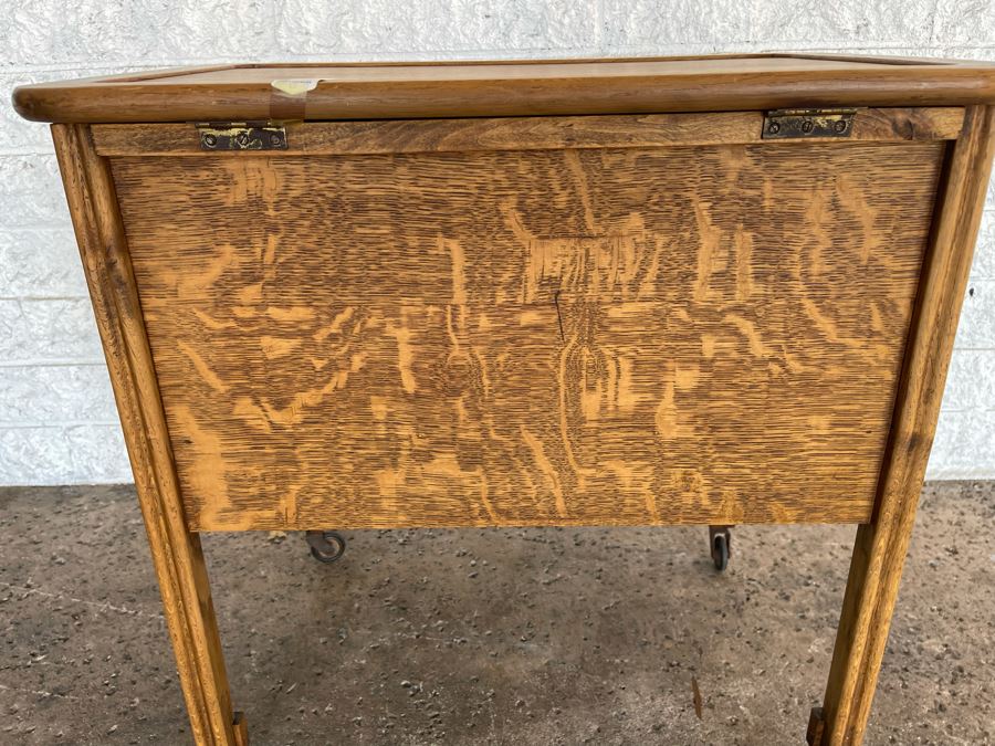 JUST ADDED - Antique 1910 Oak Tea Cart On Casters 24.5W X 17D X 24.5H [Photo 10]