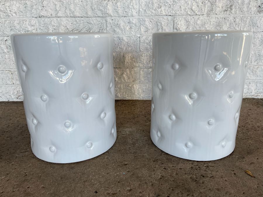 JUST ADDED - New Pair Of White Ceramic Stools 14R X 17H Retails $240 [Photo 4]