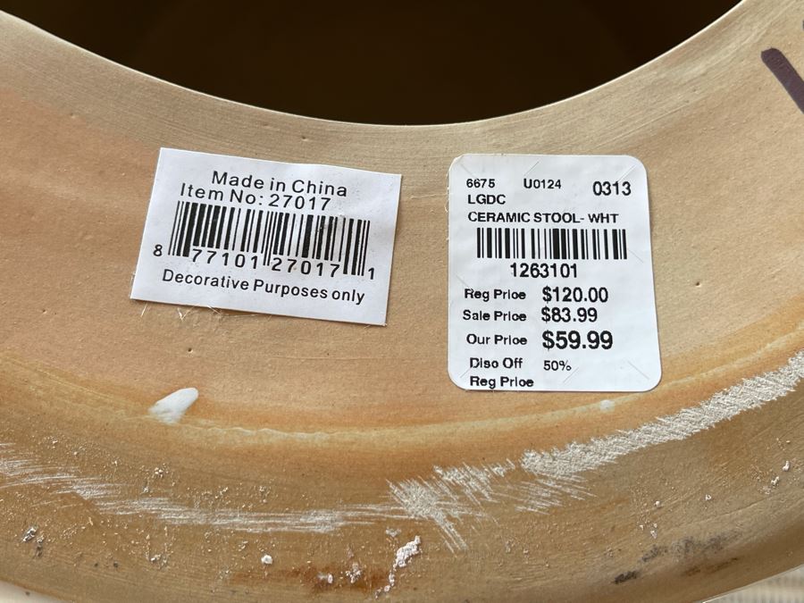 JUST ADDED - New Pair Of White Ceramic Stools 14R X 17H Retails $240 [Photo 7]