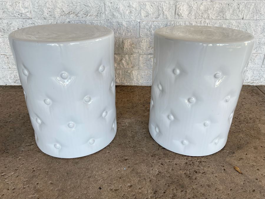 JUST ADDED - New Pair Of White Ceramic Stools 14R X 17H Retails $240 [Photo 5]