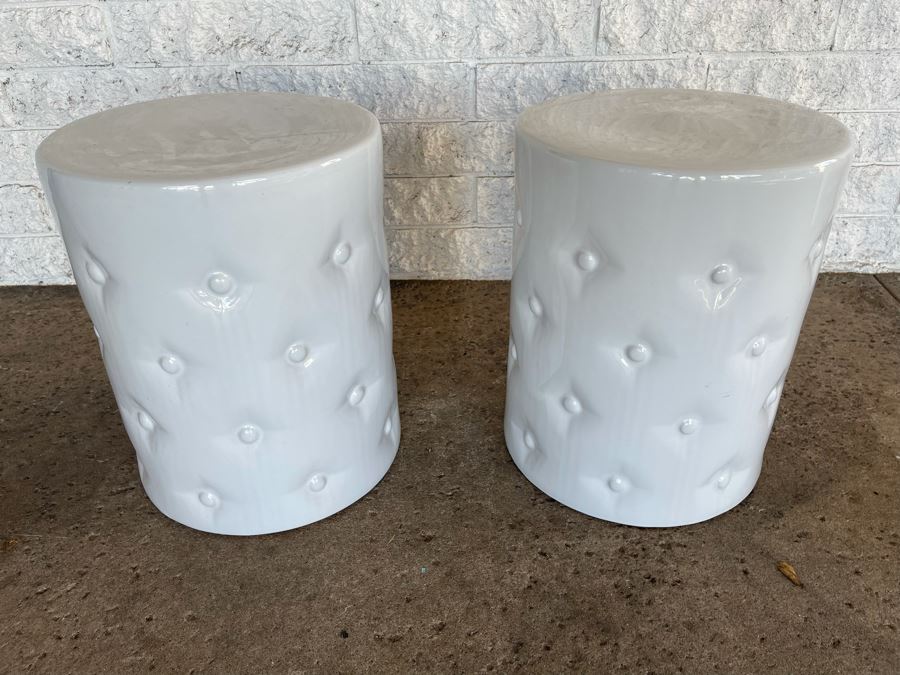 JUST ADDED - New Pair Of White Ceramic Stools 14R X 17H Retails $240 [Photo 3]