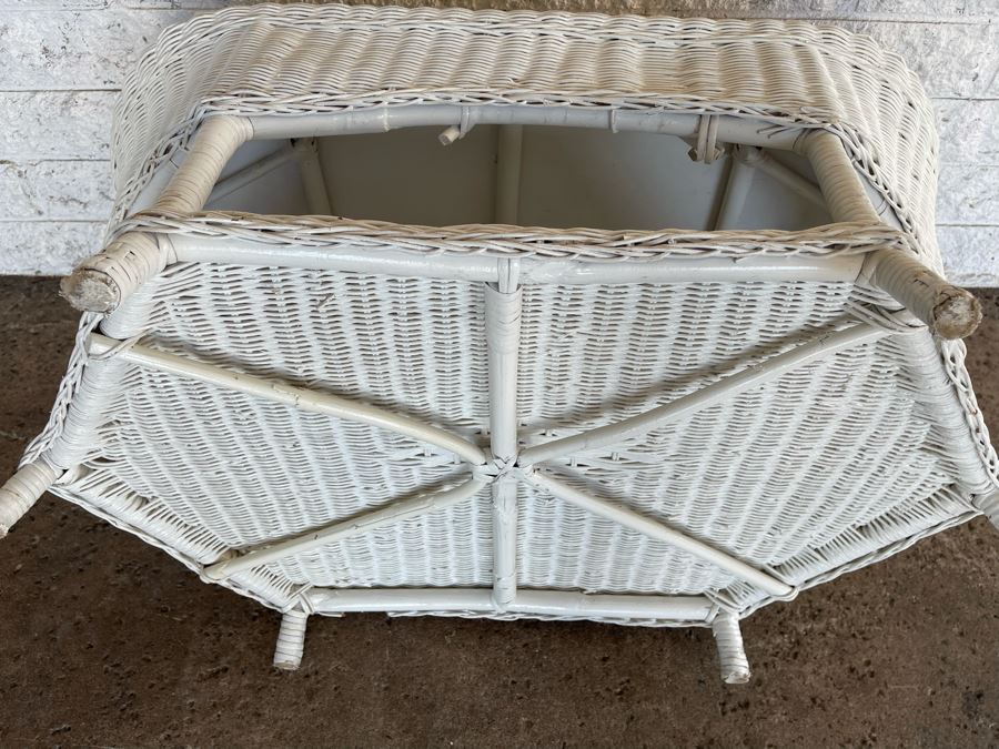 JUST ADDED - Painted White Wicker Two-Level Coffee Table 34W X 20D X 16H [Photo 8]