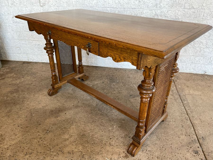 JUST ADDED - Vintage Oak Writing Desk With Case Sides And Claw Feet 47.5W X 25D X 29.5H [Photo 6]