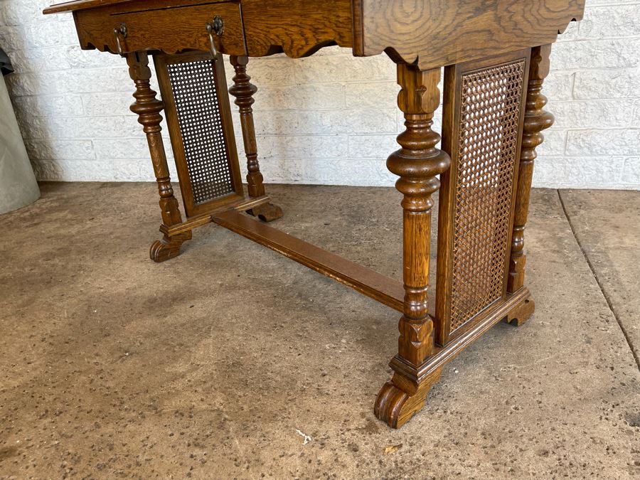 JUST ADDED - Vintage Oak Writing Desk With Case Sides And Claw Feet 47.5W X 25D X 29.5H [Photo 7]