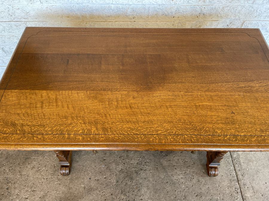 JUST ADDED - Vintage Oak Writing Desk With Case Sides And Claw Feet 47.5W X 25D X 29.5H [Photo 3]