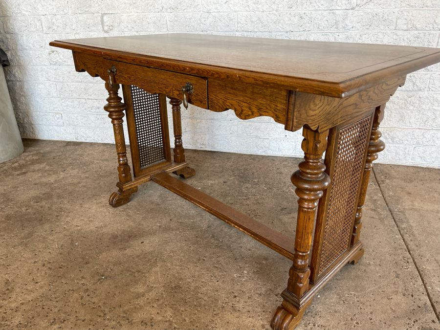 JUST ADDED - Vintage Oak Writing Desk With Case Sides And Claw Feet 47.5W X 25D X 29.5H [Photo 5]