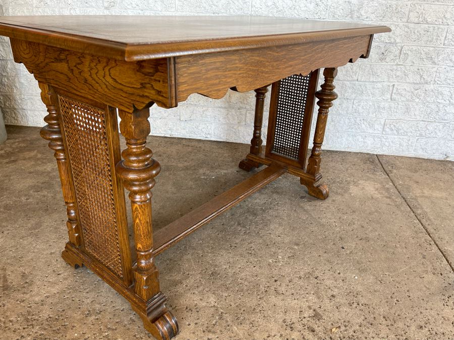 JUST ADDED - Vintage Oak Writing Desk With Case Sides And Claw Feet 47.5W X 25D X 29.5H [Photo 10]