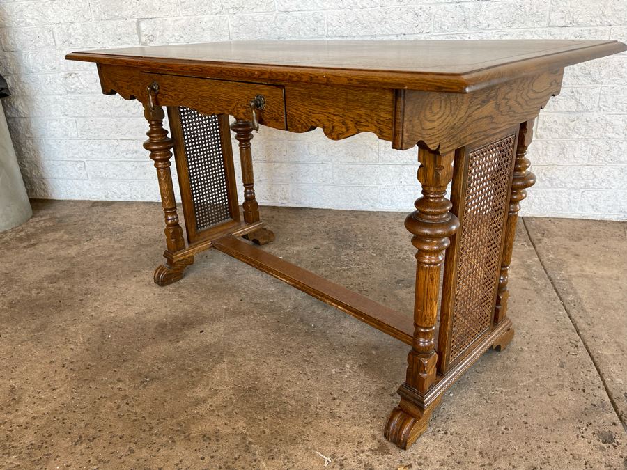 JUST ADDED - Vintage Oak Writing Desk With Case Sides And Claw Feet 47.5W X 25D X 29.5H [Photo 4]