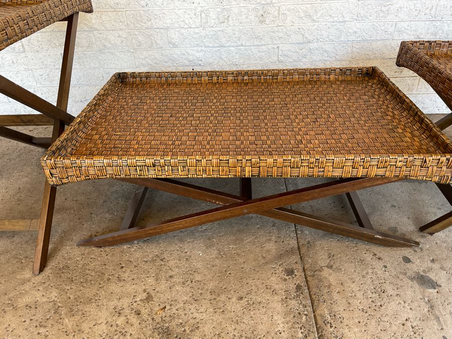 JUST ADDED - Set Of Three Pier 1 Imports Side Tables Coffee Table Collapsible Stands Trays 35 X 18 X 31, 48 X 30 X 16, 24 X 24 X 22 [Photo 5]