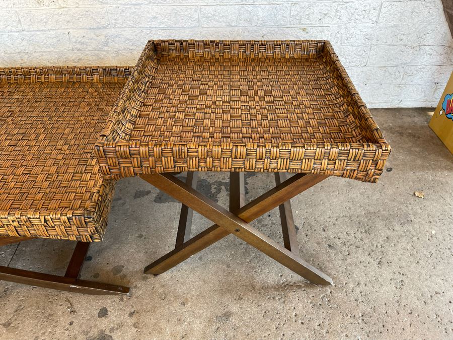 JUST ADDED - Set Of Three Pier 1 Imports Side Tables Coffee Table Collapsible Stands Trays 35 X 18 X 31, 48 X 30 X 16, 24 X 24 X 22 [Photo 6]