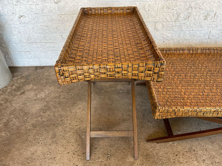 JUST ADDED - Set Of Three Pier 1 Imports Side Tables Coffee Table Collapsible Stands Trays 35 X 18 X 31, 48 X 30 X 16, 24 X 24 X 22 [Photo 4]