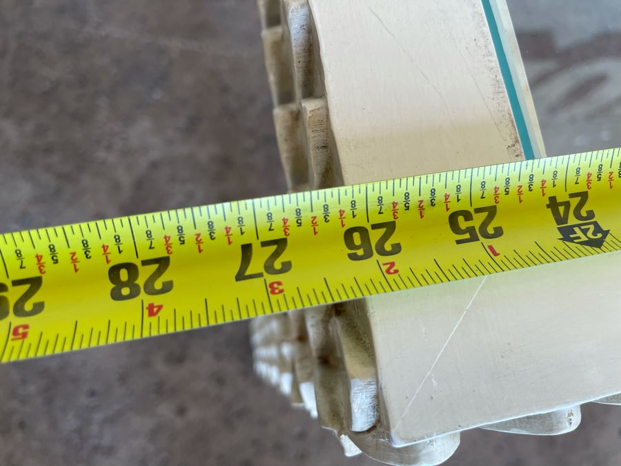 JUST ADDED - Pair Of Painted White Wooden Side Tables With Glass Tops 26W X 26D X 24H [Photo 9]