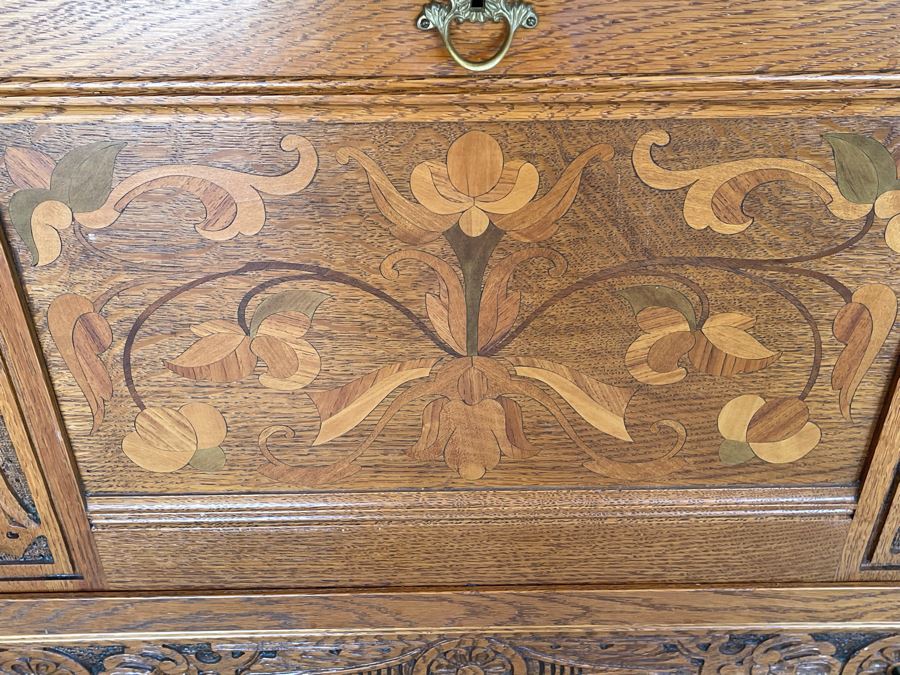 JUST ADDED - Stunning Art Nouveau Inlaid Drop Down Secretary Desk (Bottom Board Has Crack In Wood) 37W X 17D [Photo 7]