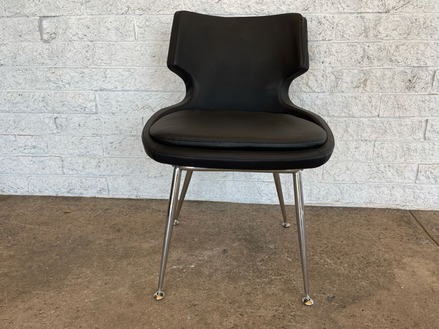 JUST ADDED - Black Leather And Chrome Office Side Chair [Photo 3]