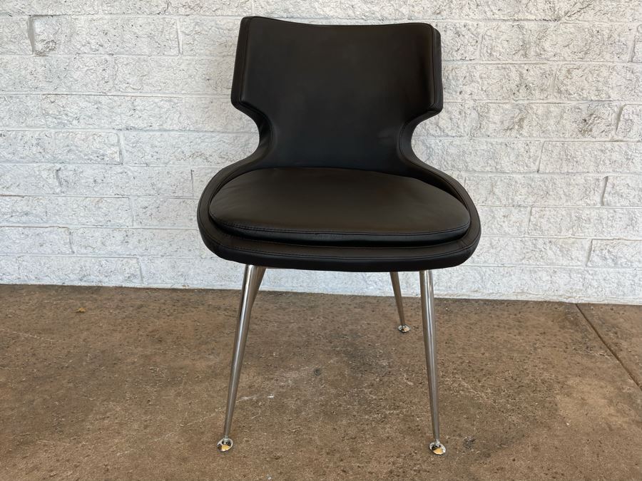 JUST ADDED - Black Leather And Chrome Office Side Chair [Photo 2]