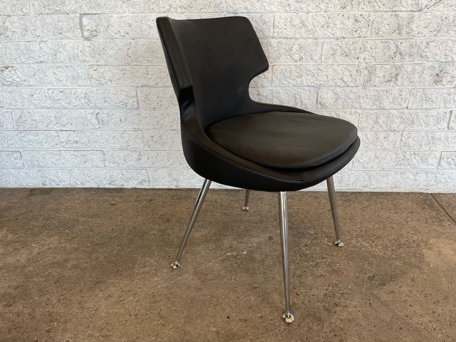 JUST ADDED - Black Leather And Chrome Office Side Chair [Photo 5]