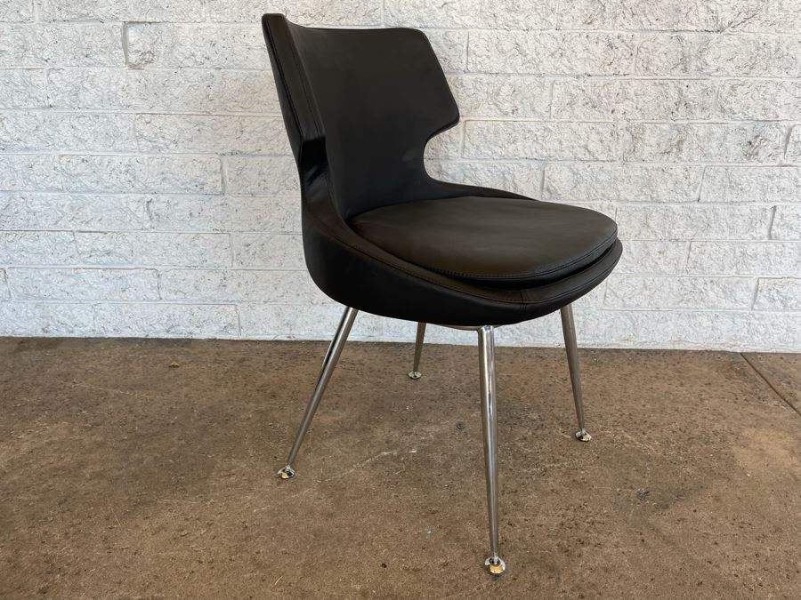JUST ADDED - Black Leather And Chrome Office Side Chair