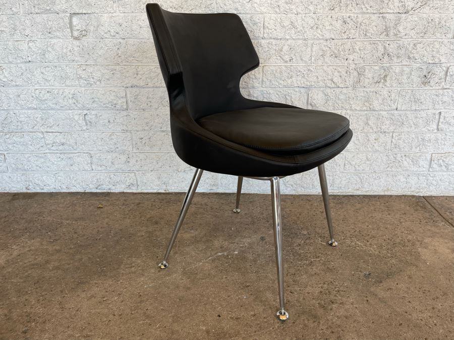 JUST ADDED - Black Leather And Chrome Office Side Chair [Photo 4]