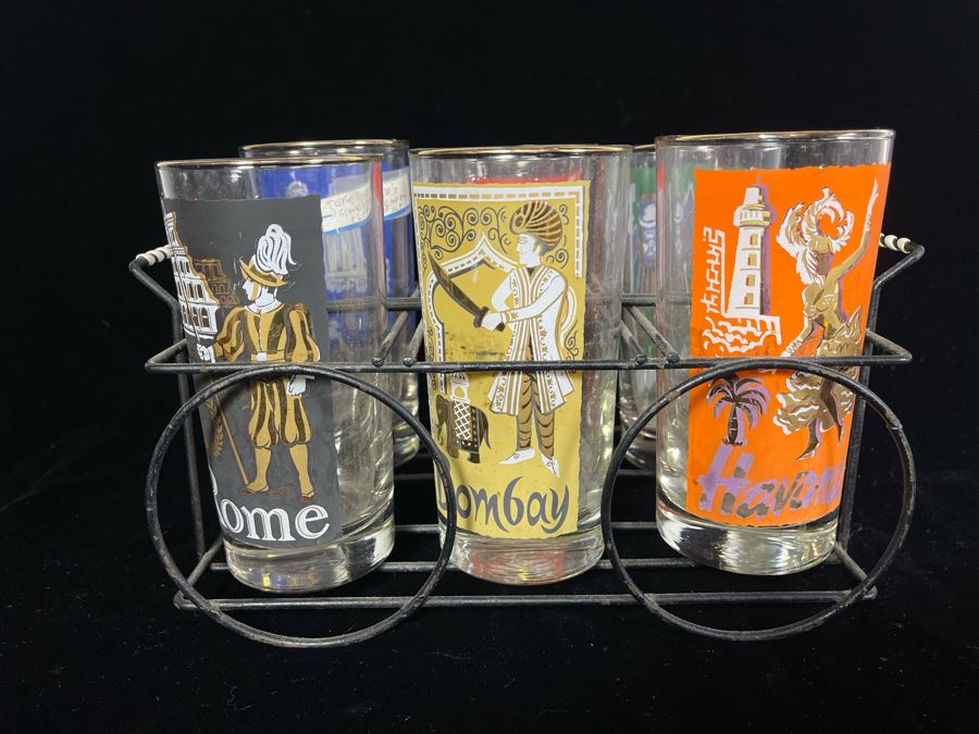 JUST ADDED - 1950s Glasses With Metal Caddy [Photo 4]