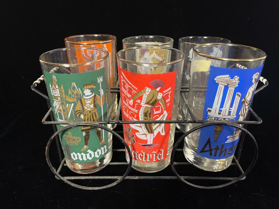 JUST ADDED - 1950s Glasses With Metal Caddy [Photo 2]