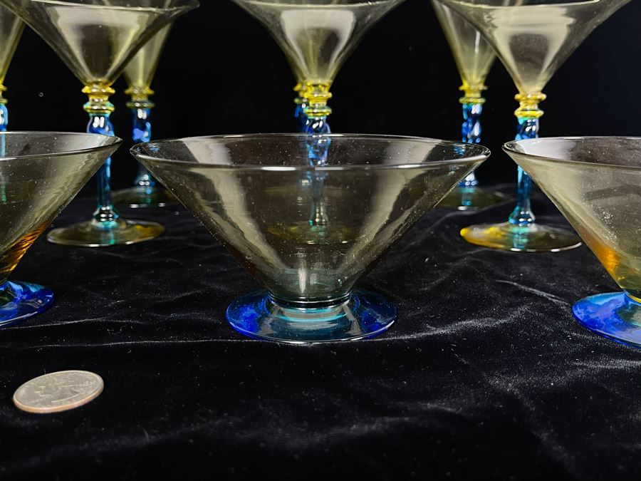 JUST ADDED - Yellow And Blue Crystal Stemware Glasses 12 Glasses [Photo 4]
