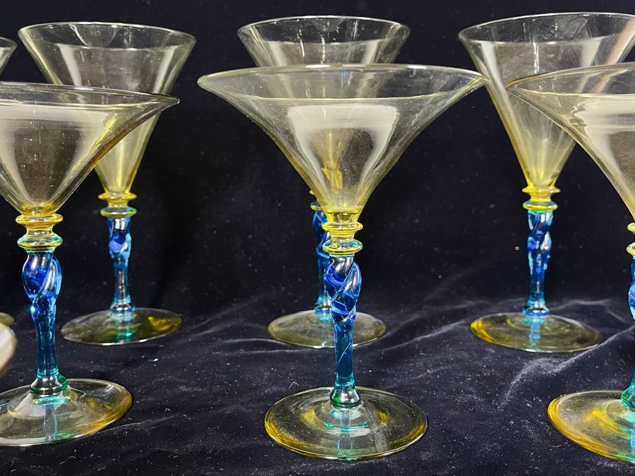 JUST ADDED - Yellow And Blue Crystal Stemware Glasses 12 Glasses [Photo 5]