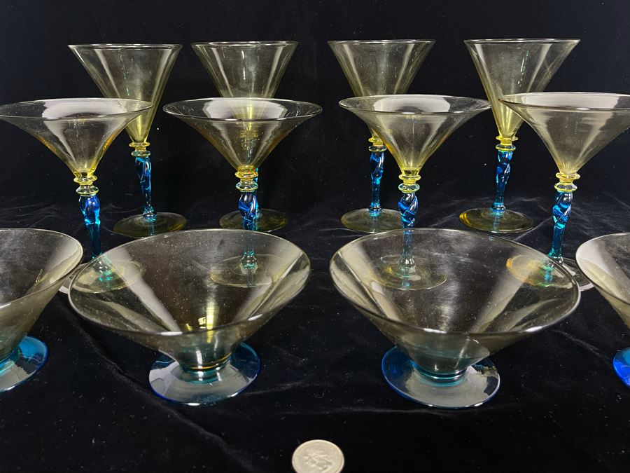 JUST ADDED - Yellow And Blue Crystal Stemware Glasses 12 Glasses [Photo 3]