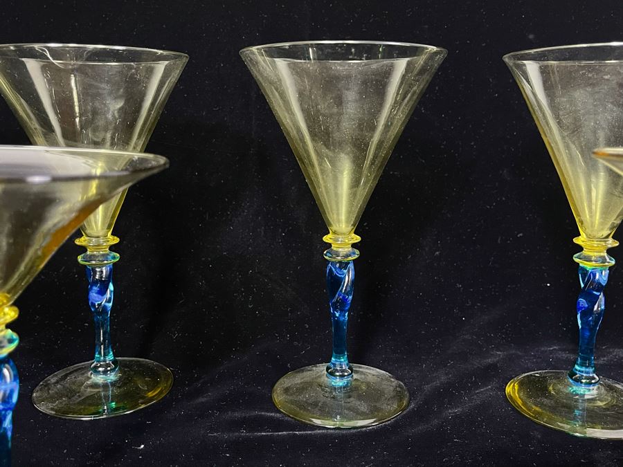 JUST ADDED - Yellow And Blue Crystal Stemware Glasses 12 Glasses [Photo 6]