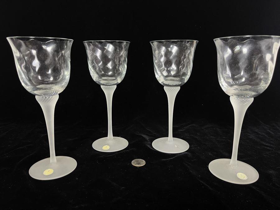 JUST ADDED - Four Crystal Stemware Glasses Made In Romania 8H