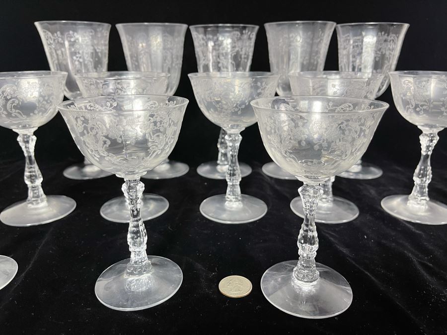 JUST ADDED - Collection Of Etched Crystal Stemware Glasses 14 Total [Photo 3]