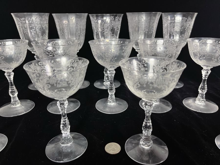JUST ADDED - Collection Of Etched Crystal Stemware Glasses 14 Total [Photo 4]
