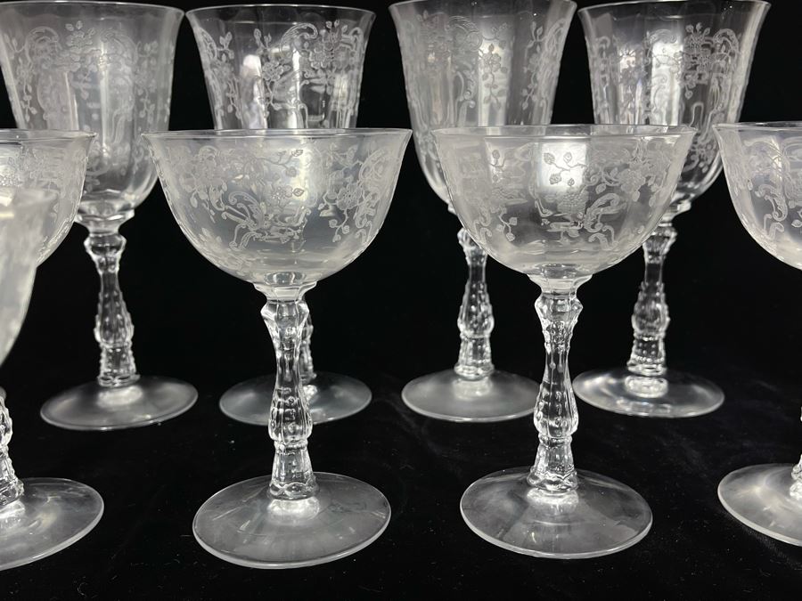 JUST ADDED - Collection Of Etched Crystal Stemware Glasses 14 Total [Photo 7]