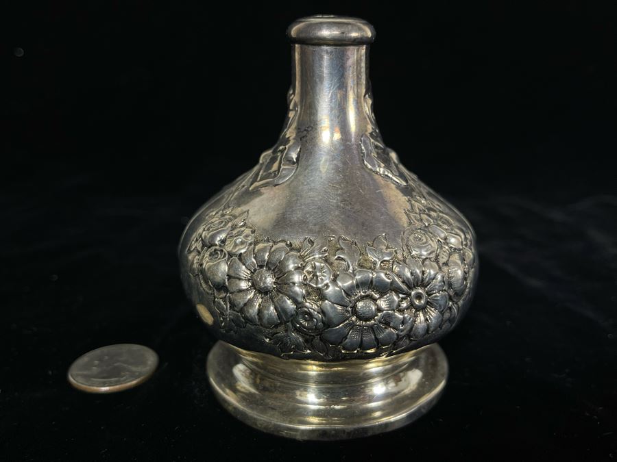 JUST ADDED - Repousse Sterling Silver Bottle 3.5H 85.9g [Photo 1]