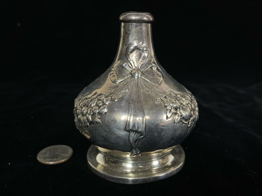 JUST ADDED - Repousse Sterling Silver Bottle 3.5H 85.9g [Photo 2]
