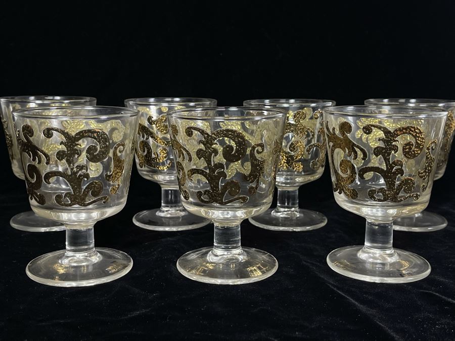 JUST ADDED - Set Of Seven Mid-Century Stemware Glasses 4.5H [Photo 2]