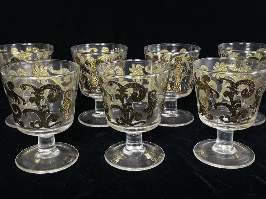 JUST ADDED - Set Of Seven Mid-Century Stemware Glasses 4.5H [Photo 3]