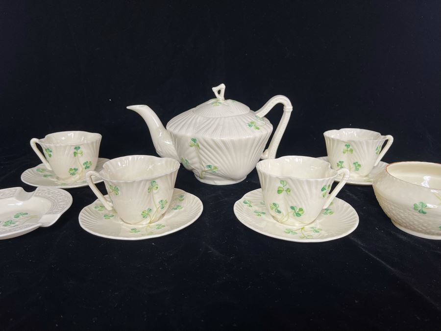 JUST ADDED - Collection Of Belleek Ireland China: Teapot, (4) Demitasse Cups & Saucers, Ashtray And Bowl [Photo 2]