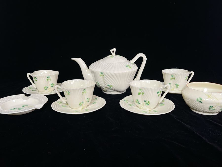 JUST ADDED - Collection Of Belleek Ireland China: Teapot, (4) Demitasse Cups & Saucers, Ashtray And Bowl [Photo 4]