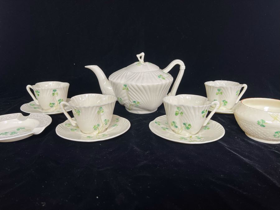 JUST ADDED - Collection Of Belleek Ireland China: Teapot, (4) Demitasse Cups & Saucers, Ashtray And Bowl [Photo 3]