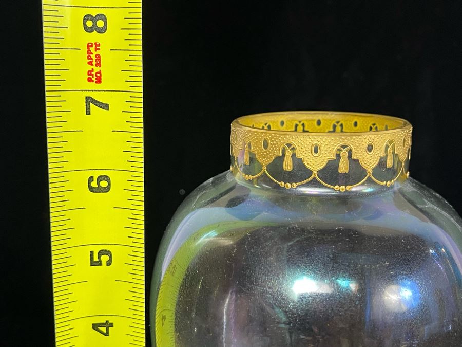 JUST ADDED - Pink Art Deco Lidded Jar, Vintage Vase With Gold Decorated Rim And Blue Gold Decorated Vase 8.75H [Photo 11]