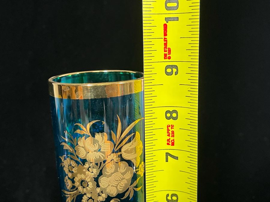 JUST ADDED - Pink Art Deco Lidded Jar, Vintage Vase With Gold Decorated Rim And Blue Gold Decorated Vase 8.75H [Photo 10]